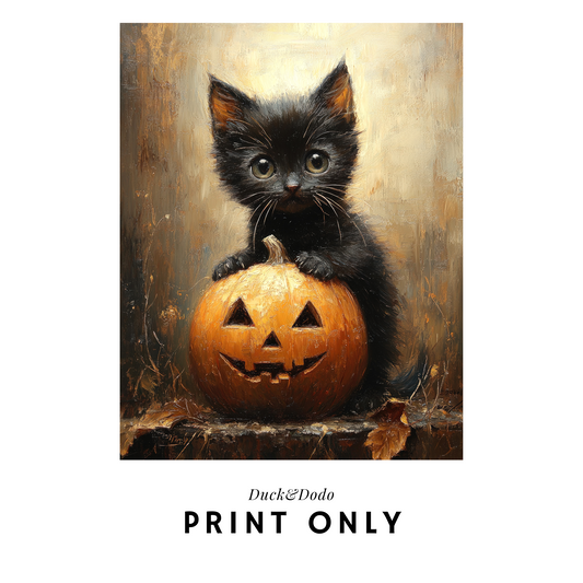 Cat with Pumpkin Print