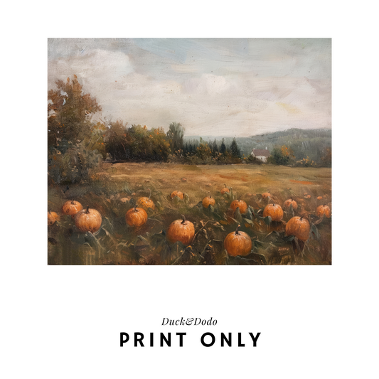 Pumpkin field with farmhouse Print