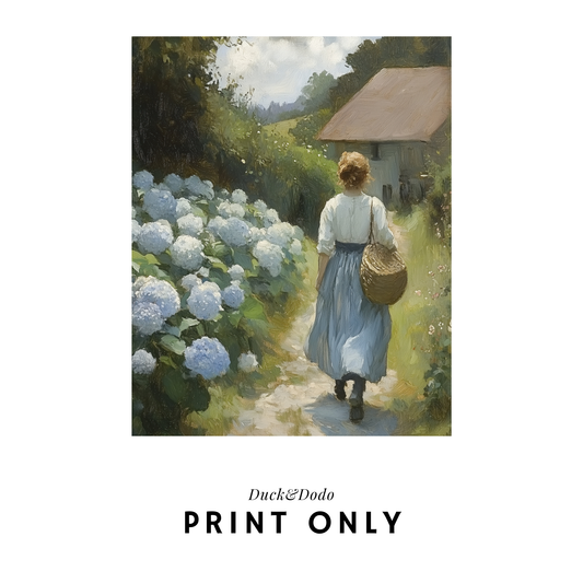 Lady in Hydrangea Garden Print