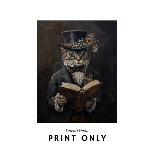 cat with book print