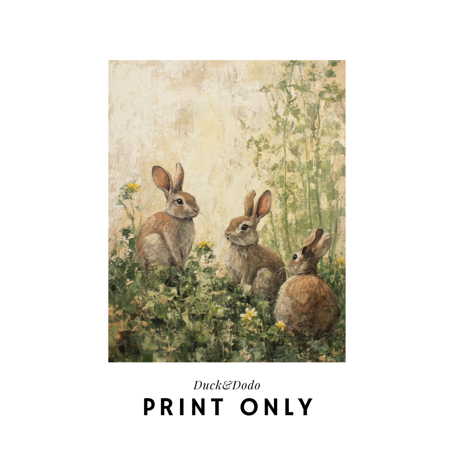 Bunnies in Green Field Print