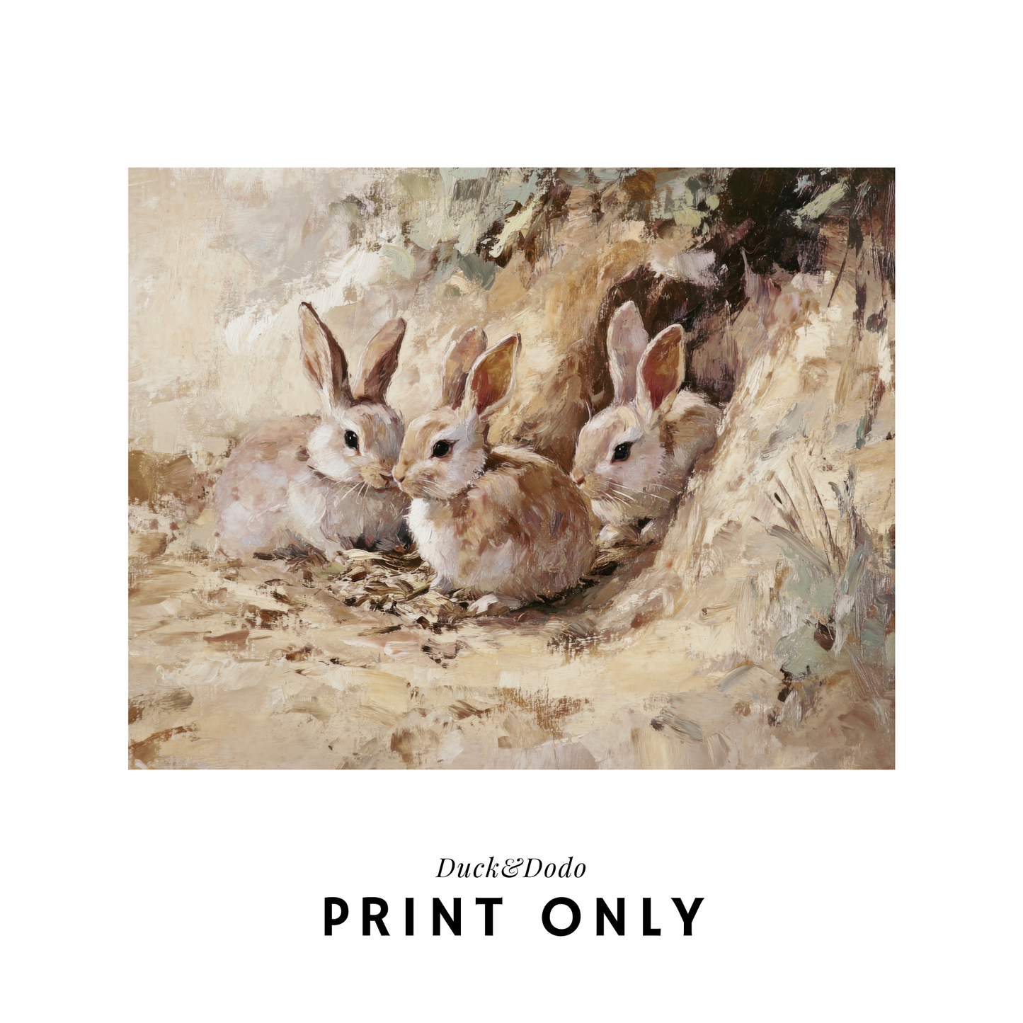 Three Bunnies in Field Print