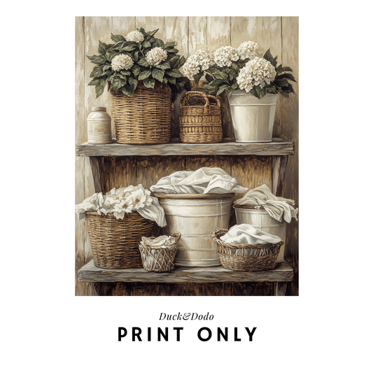 Laundry Basket w flowers Print