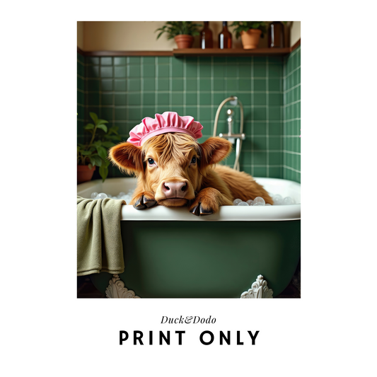 Highland Cow in Tub Print
