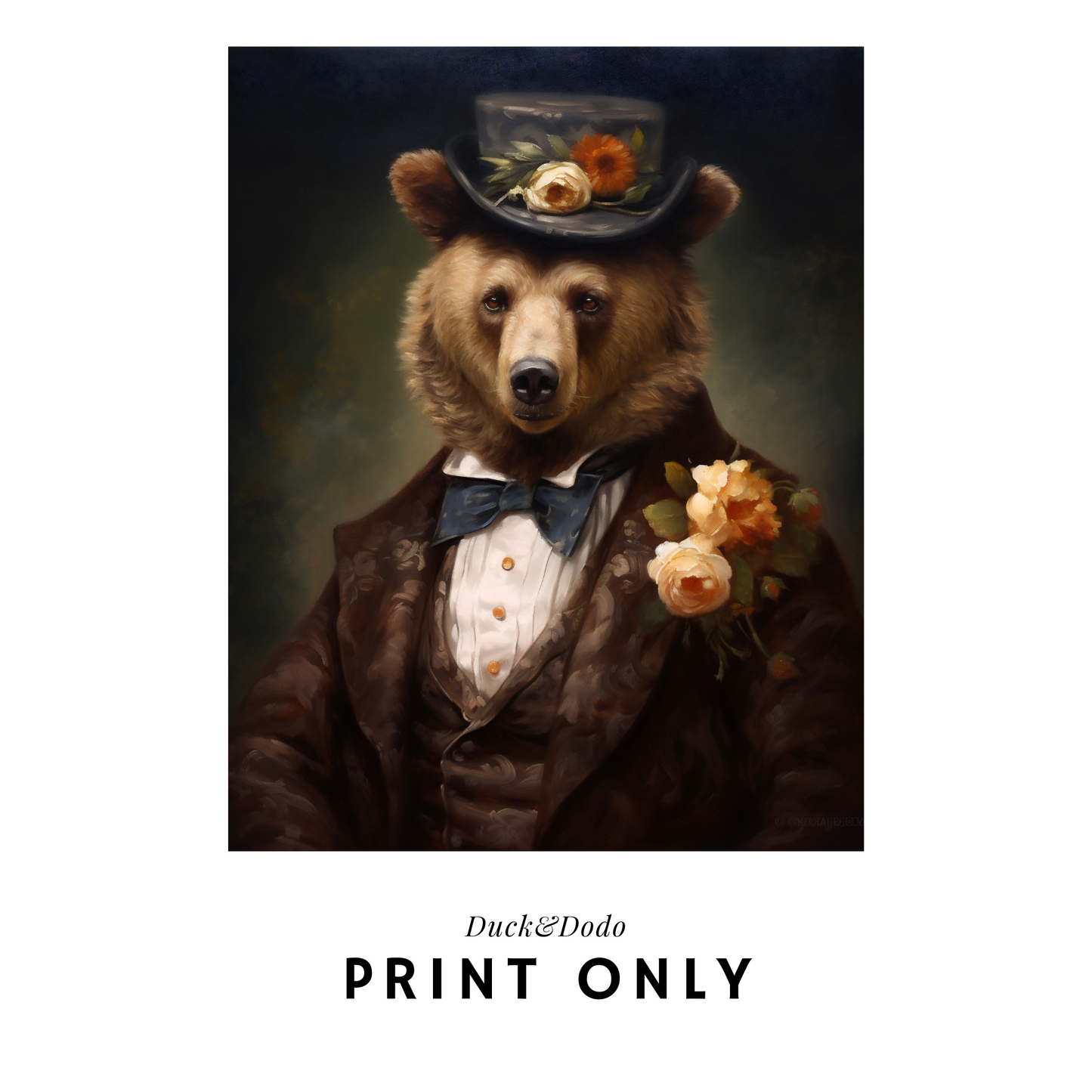 Dapper Bear with Flower Portrait Print