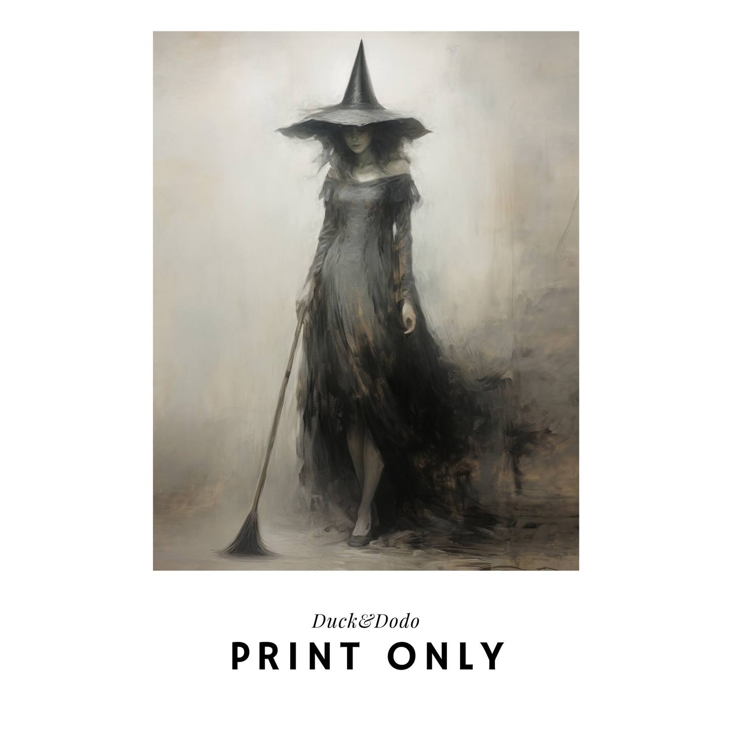 Witch with Broom Print