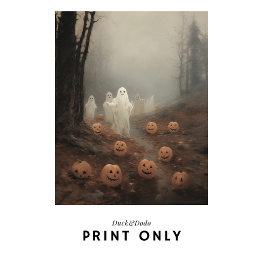 Ghost with Pumpkins Print