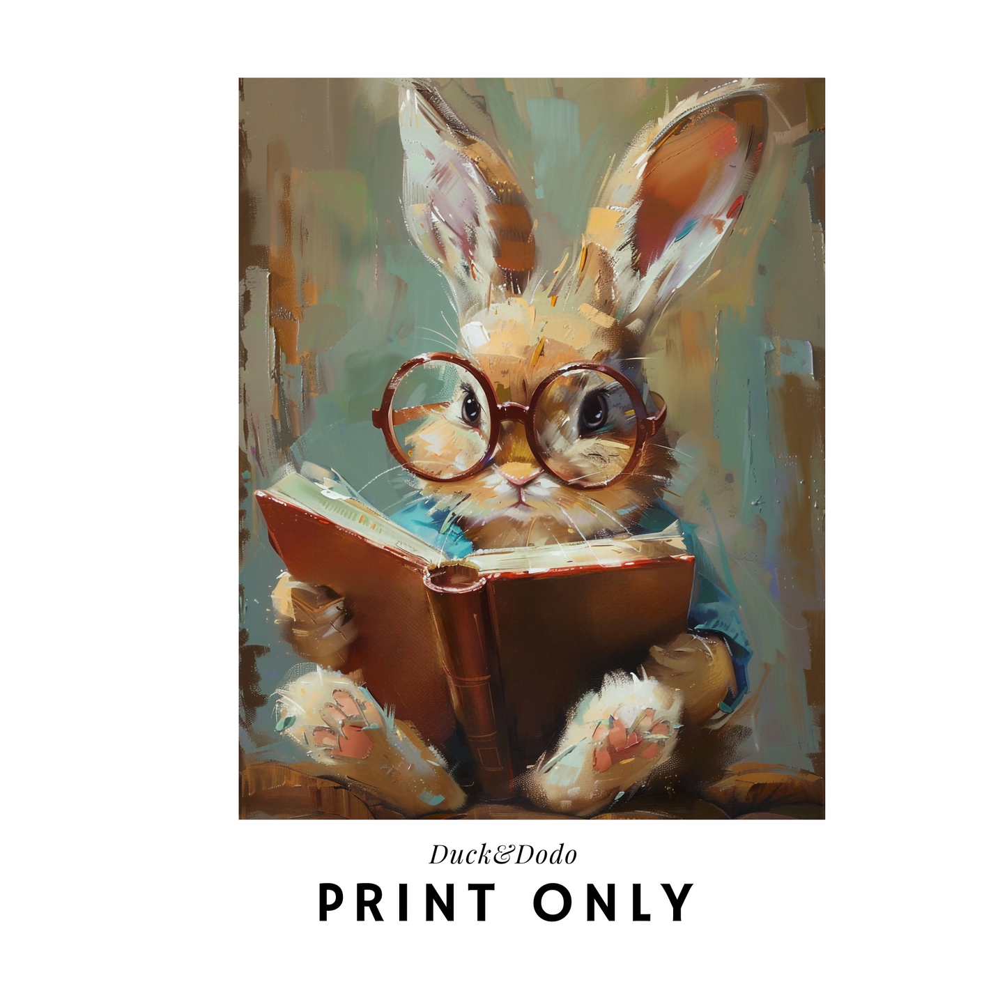 Reading bunny with glasses print