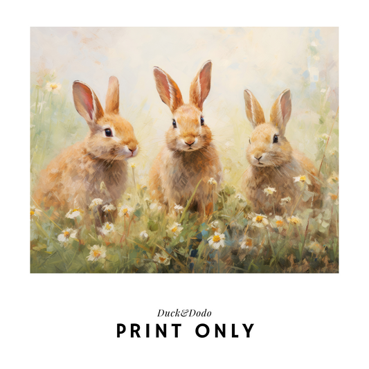 Three Bunnies in Field Print